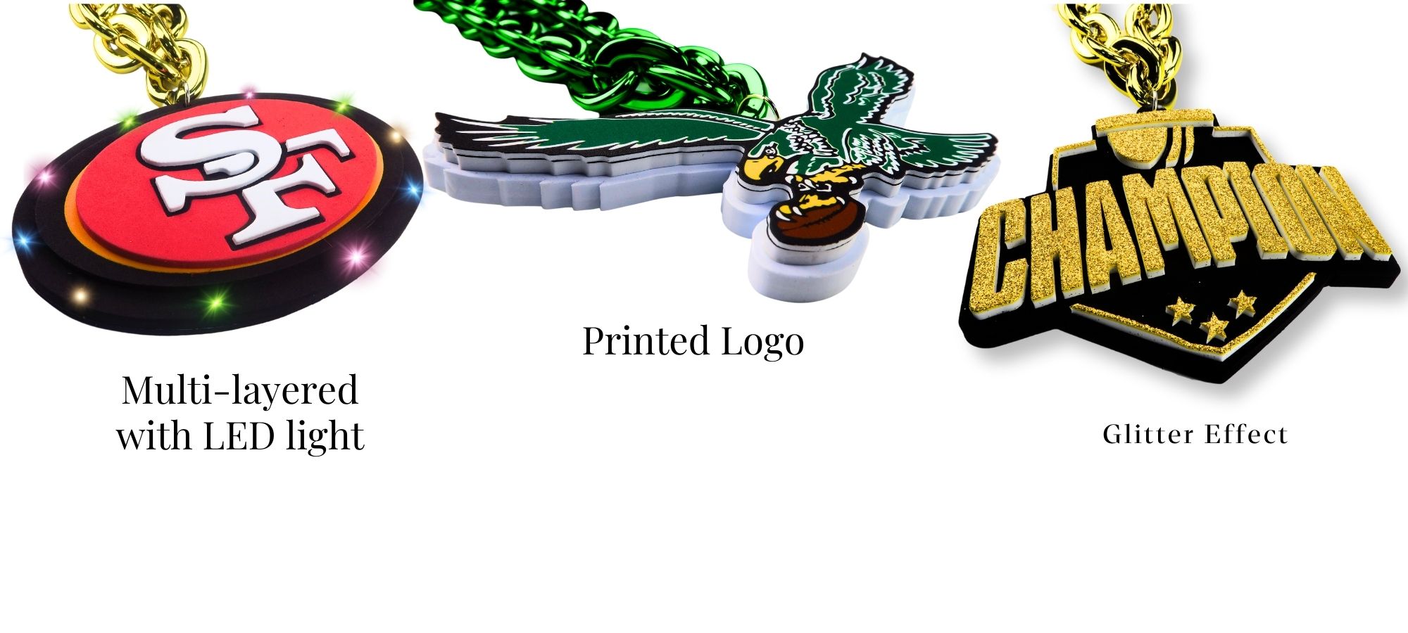 Design custom 3D fan chains with your logo.