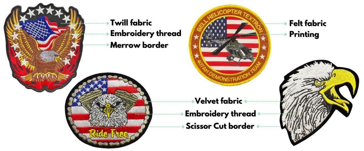 Gedetailleerde functies en technieken van onze Amerikaanse patches.