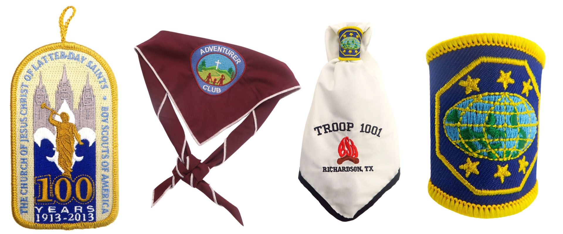 Anpassade broderade scoutprodukter för referens.