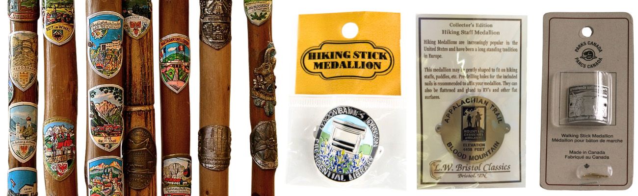 Customized metal hiking stick medallions packaging.
