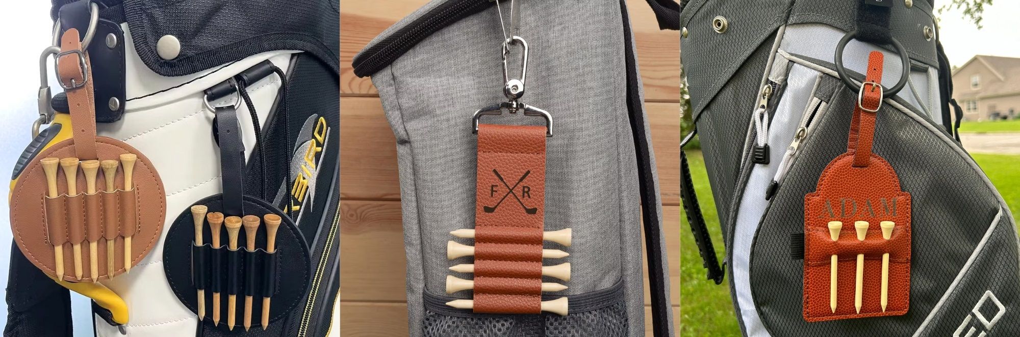 Store tees in a sleek leather golf tee bag.