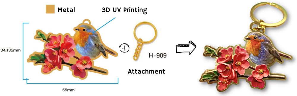 Személyre szabott 3D nyomtatott fém kulcstartó.